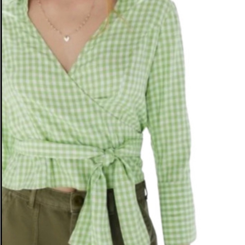 Urban Outfitters Green Gingham Wrap Top, Sz S. EUC